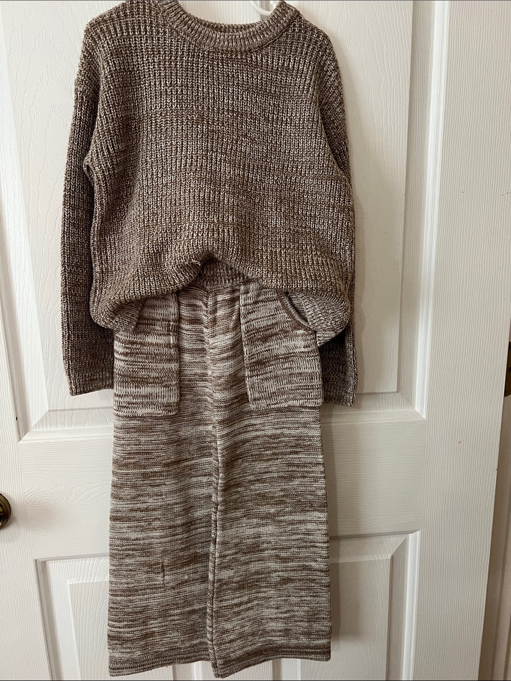 Cozy Neutral Knit Kids Matching Set - Taupe Sweater & Skirt